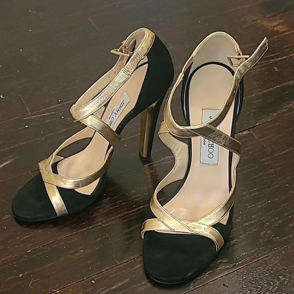 JIMMY CHOO ブラック　ゴールド Jimmy Choo | Shoes | Jimmy Choo Strappy Sandal Black Gold